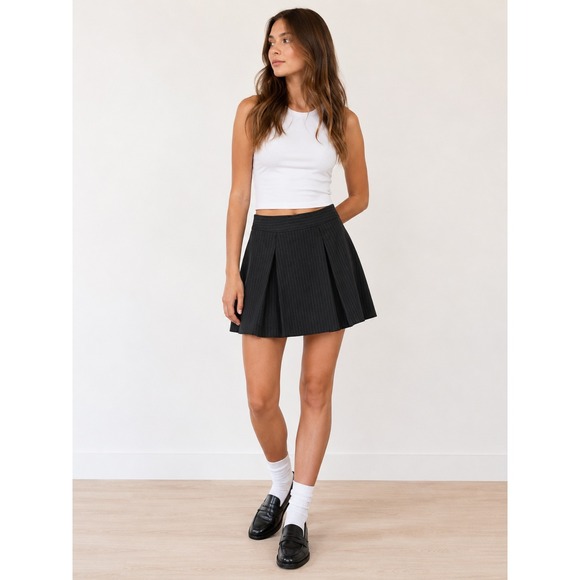 Nanette Lepore Dresses & Skirts - Nanette Lepore Pinstripe Pleated Mini Skirt Grey Size 4 Made in NYC Tailored